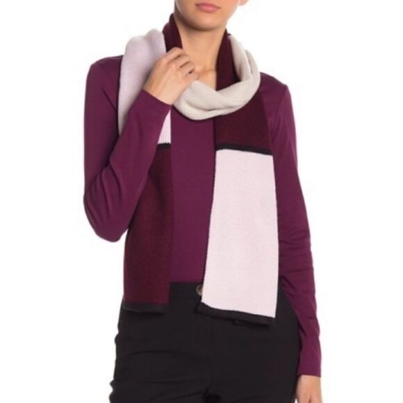Kate Spade Mondrian Colorblock Knit Scarf pink burgundy - Picture 1 of 10